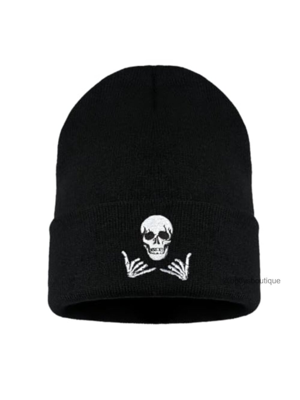 Embroidered Skeleton Beanie Winter Stretch Knit Skull Cap
